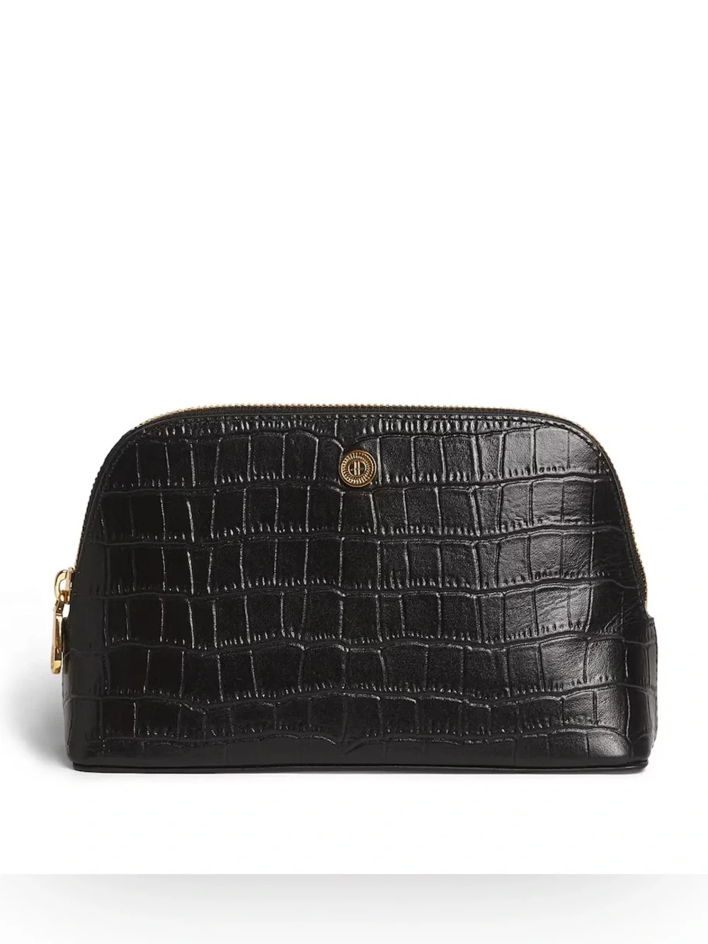 Harrods London Black Croc-Embossed Leather Cosmetics Bag